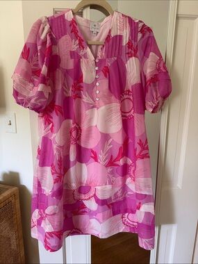 J.Marie Pink Floral Puff Sleeve Tunic